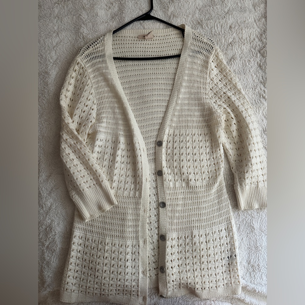 DKNY Ivory Button-Up Cardigan